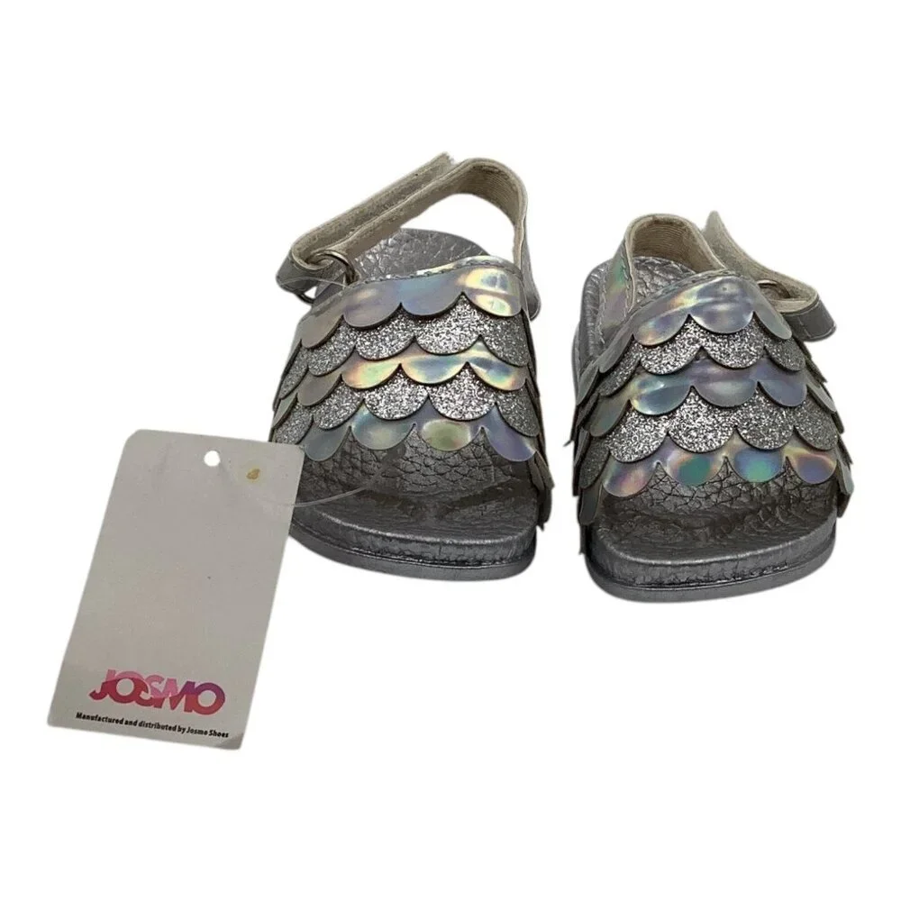 Josmo Baby Girls Silver Glitter Fish Scales Sandals Size 1 Adjustable Strap‎
